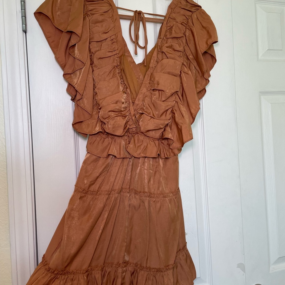 Rust Orange Ruffle Dress - Picture 2 of 4